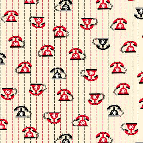 Retro Minis Quilt Fabric - Phones in Cream - 1649-27316-E
