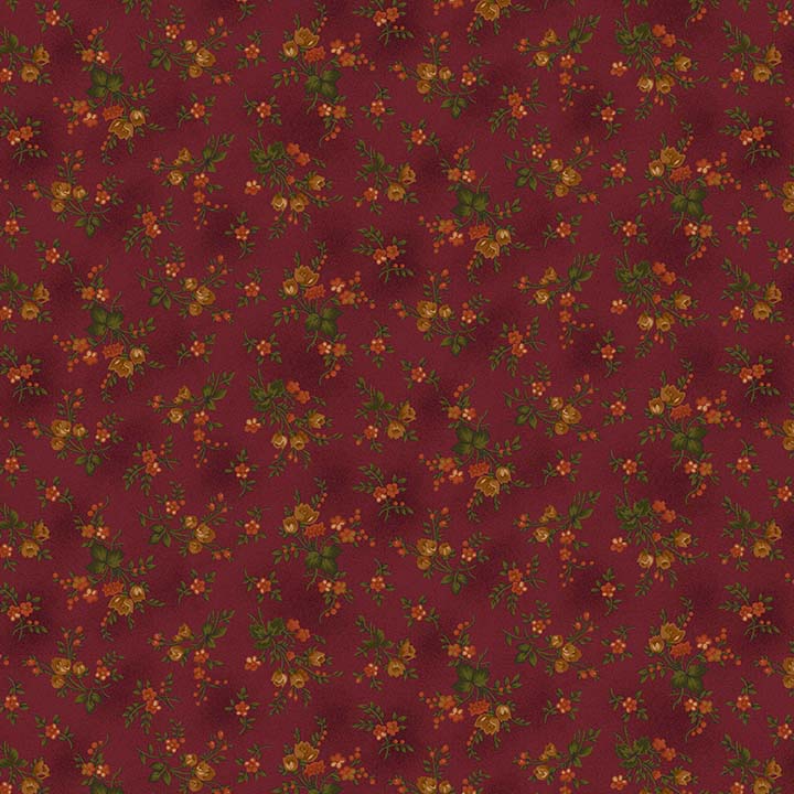 Right as Rain Quilt Fabric - Harvest Floral in Cranberry Red - 9836-88