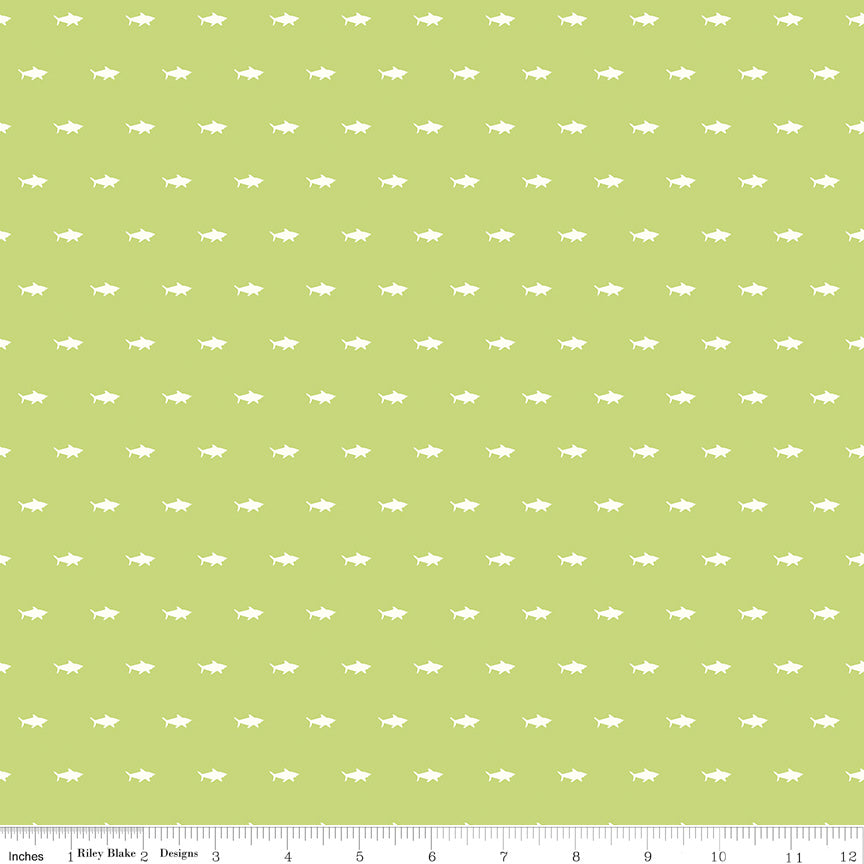Riptide Quilt Fabric - Shadows (Sharks Silhouette) in Lime Green - C10306-LIME
