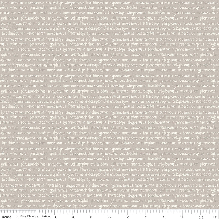 Roar Quilt Fabric - Dinosaur Names in Taupe - C12464-TAUPE