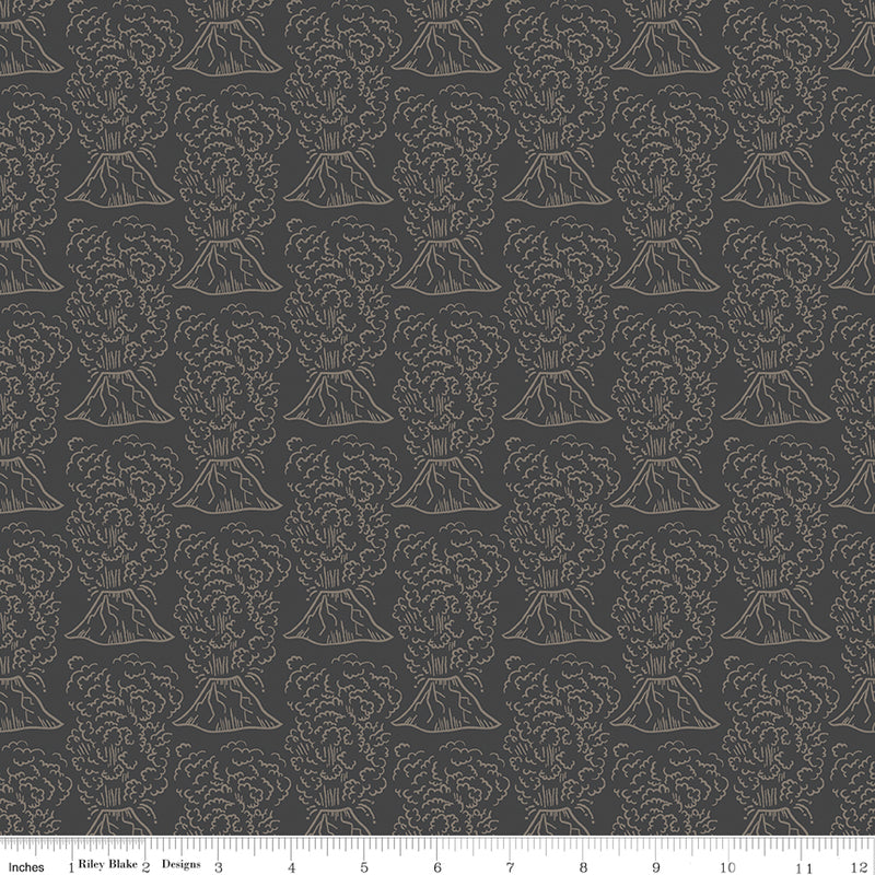 Roar Quilt Fabric - Roar Volcanoes in Charcoal Gray - C12461-CHARCOAL