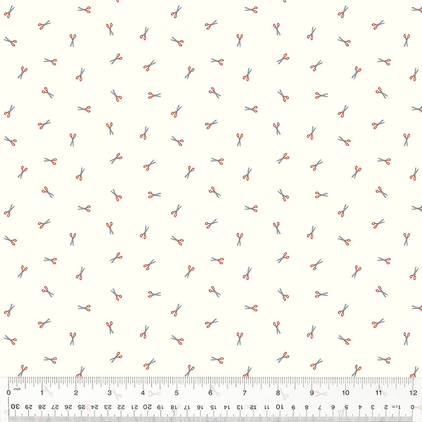 Sacramento Quilt Fabric - Fresh Cut Scissors in Brick Red/Cream - 53410-1