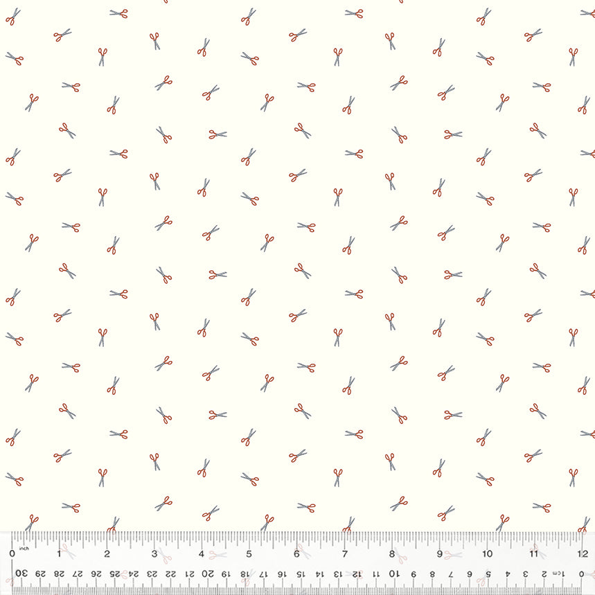 Sacramento Quilt Fabric - Fresh Cut Scissors in Brick Red/Cream - 53410-1