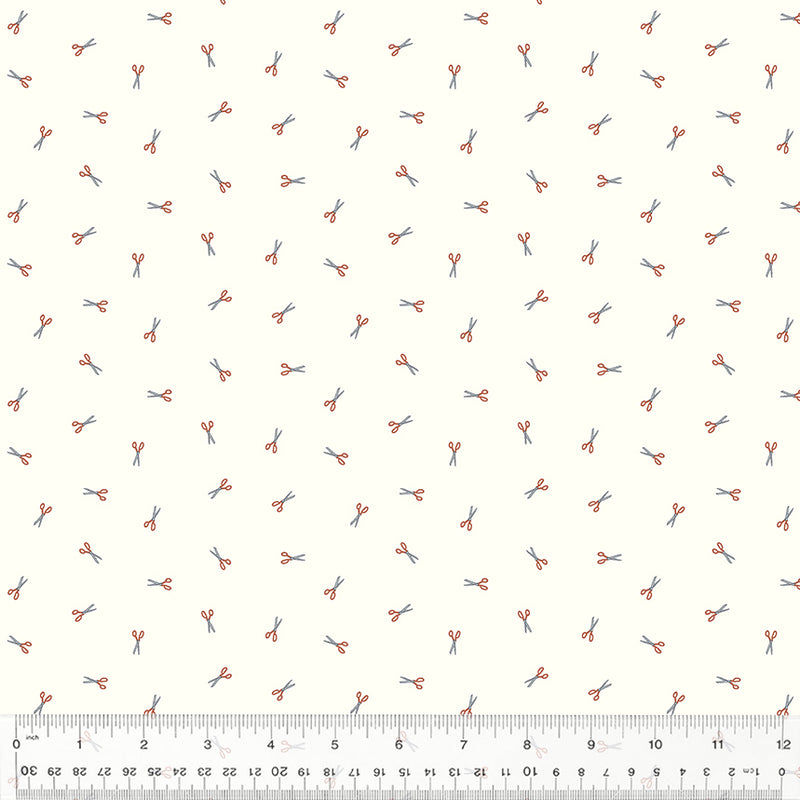 Sacramento Quilt Fabric - Fresh Cut Scissors in Brick Red/Cream - 53410-1