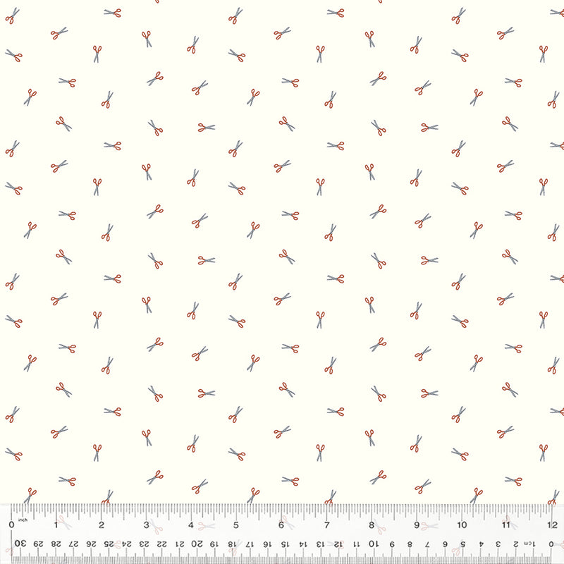 Sacramento Quilt Fabric - Fresh Cut Scissors in Brick Red/Cream - 53410-1