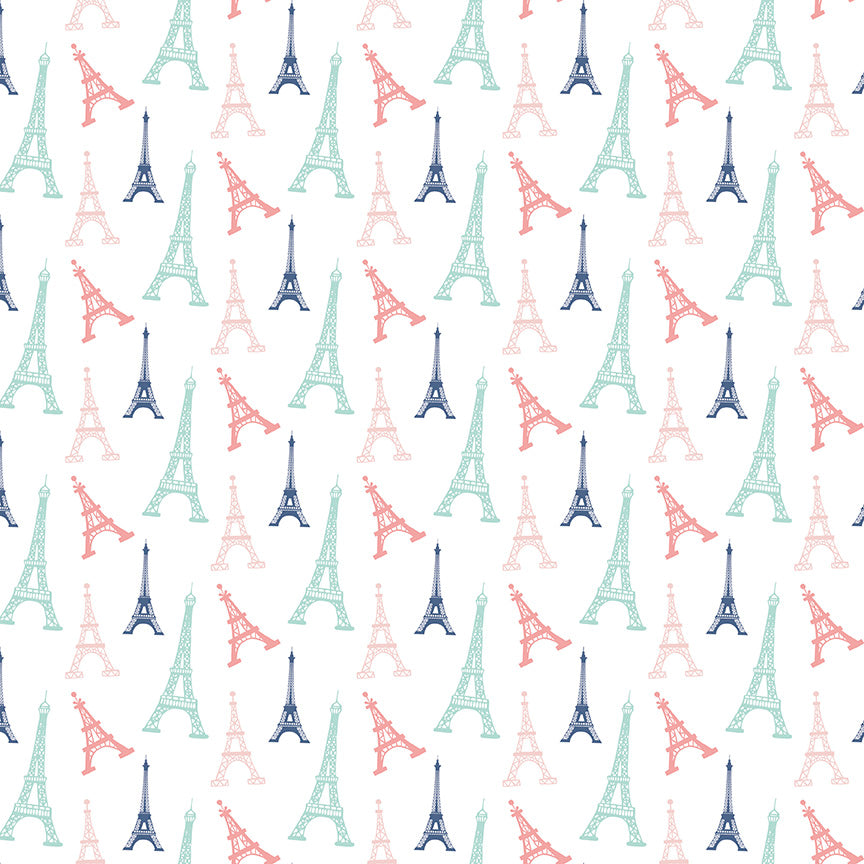Saturday in Paris Quilt Fabric - Eiffel Towers in White - C11362-WHITE