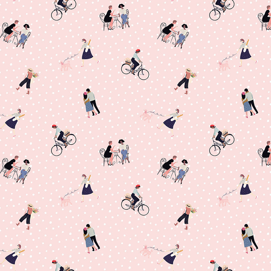 Saturday in Paris Quilt Fabric - Friends in Pink - C11361-PINK
