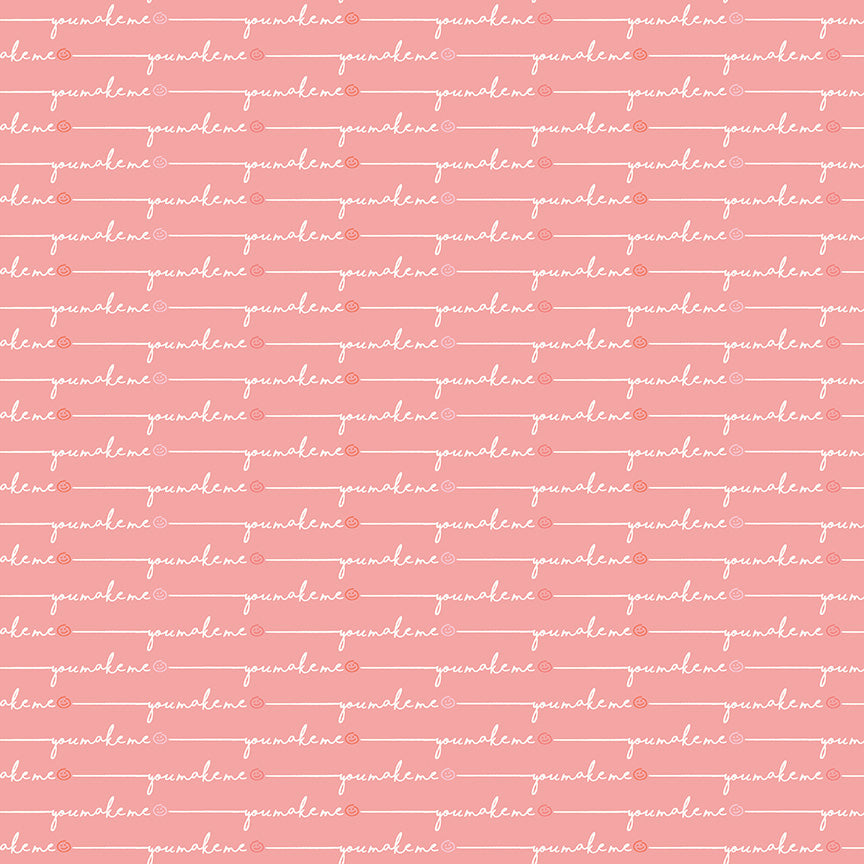 Saturday in Paris Quilt Fabric - Smile (Words) in Coral Pink - C11365-CORAL