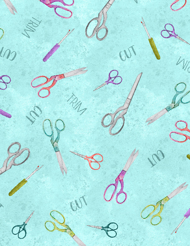 Sew Be It Quilt Fabric - Scissors in Teal - 3022 32094 496