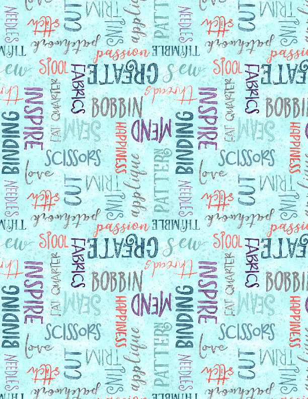 Sew Be It Quilt Fabric - Words in Teal - 3022 32097 443
