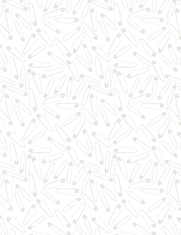 Sew Happy Quilt Fabric - Safety Pins in White on White - 1817 39153 100