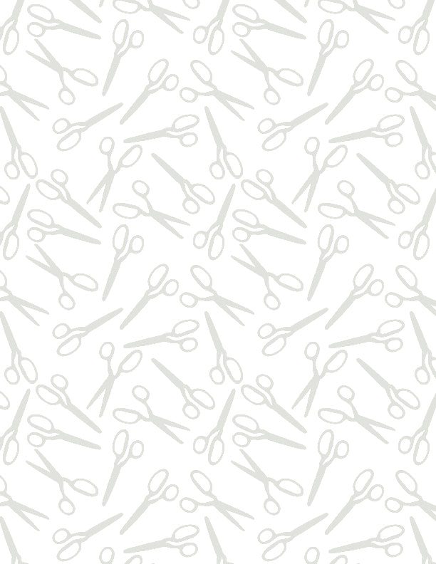 Sew Happy Quilt Fabric - Scissor Toss in White on White - 1817 39151 100