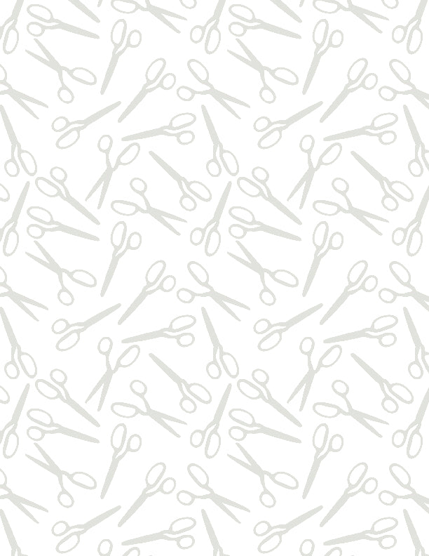 Sew Happy Quilt Fabric - Scissor Toss in White on White - 1817 39151 100