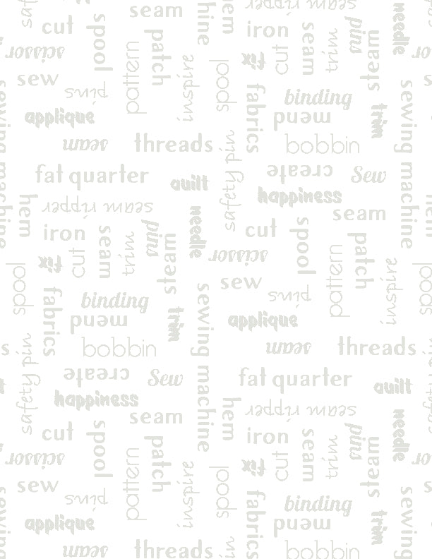 Sew Happy Quilt Fabric - Words in White on White - 1817 39152 100