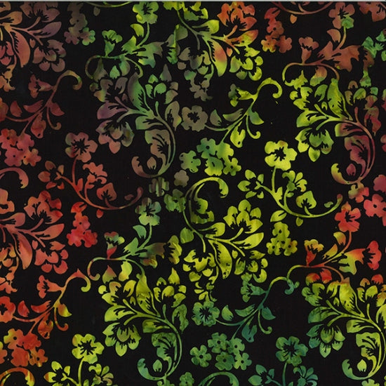 Sew the Rainbow Batik Quilt Fabric - Deco Floral in Sunset Black/Multi - U2467-151