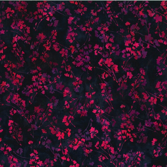 Sew the Rainbow Batik Quilt Fabric - Ditsy Bouquet in Raspberry Black/Pink - U2469-97