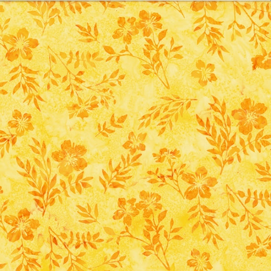 Sew the Rainbow Batik Quilt Fabric - Leafy Floral in Blonde Ale Yellow/Gold - U2472-199