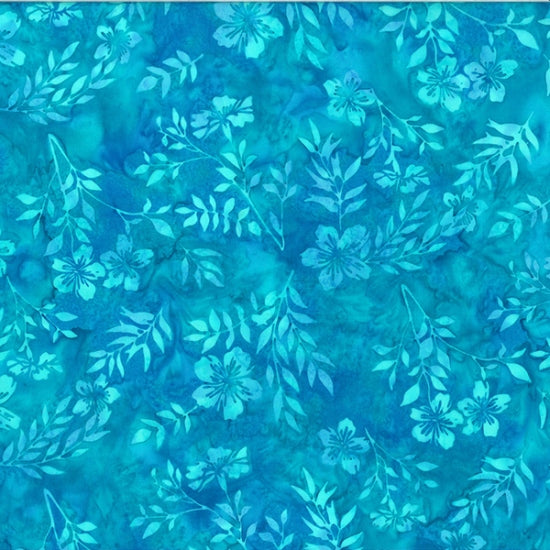 Sew the Rainbow Batik Quilt Fabric - Leafy Floral in Seasalt Blue - U2472-443