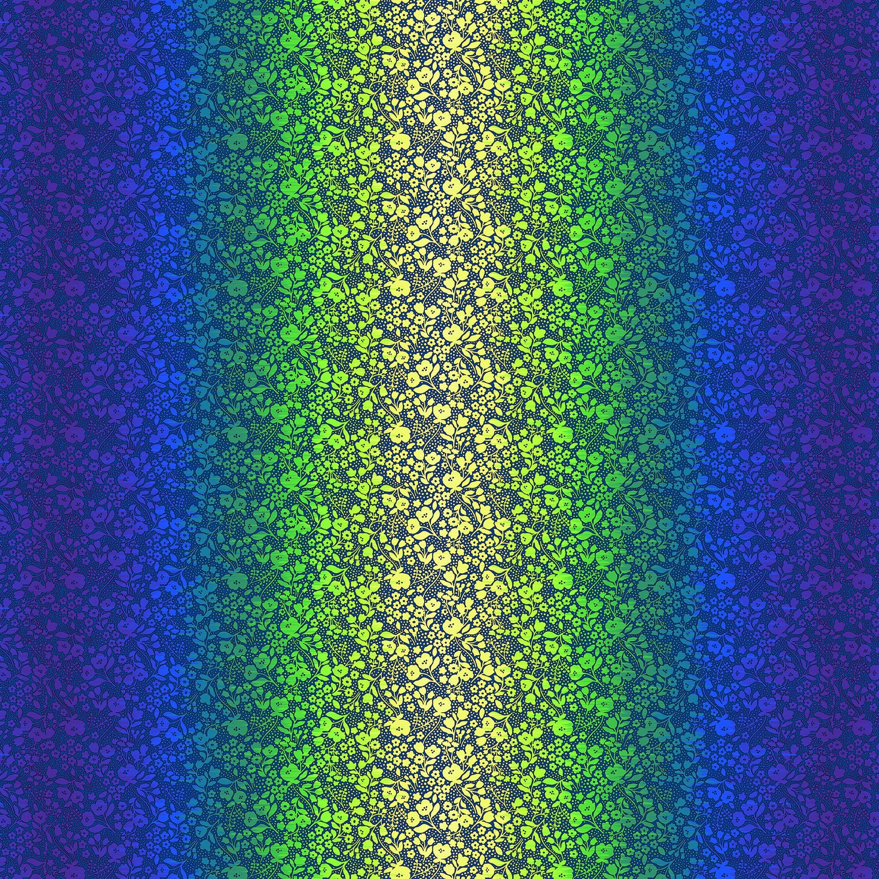 Shade Garden Quilt Fabric - Floral Ombre in Electric Lime (Blue/Green/Yellow) - 6939-76