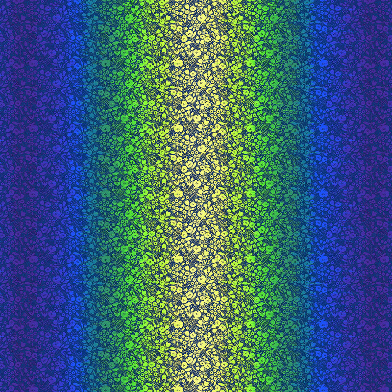 Shade Garden Quilt Fabric - Floral Ombre in Electric Lime (Blue/Green/Yellow) - 6939-76