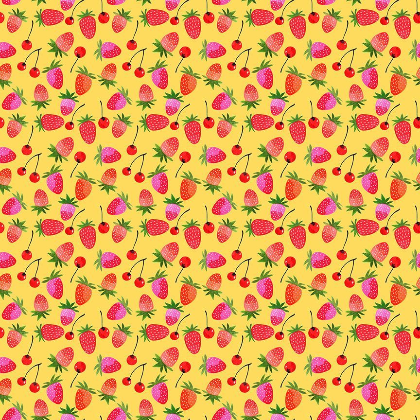 Sidestroke Boogie Quilt Fabric - Berries in Lemon Yellow - STELLA-DMB2418  LEMON