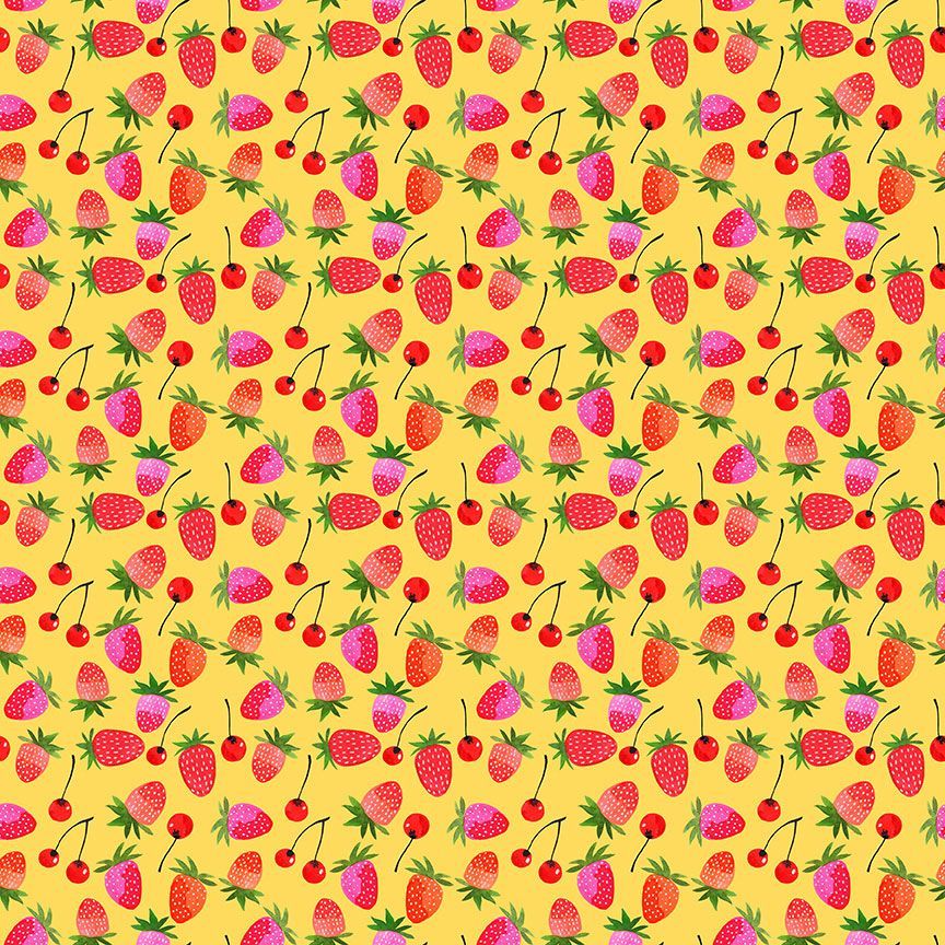 Sidestroke Boogie Quilt Fabric - Berries in Lemon Yellow - STELLA-DMB2418  LEMON