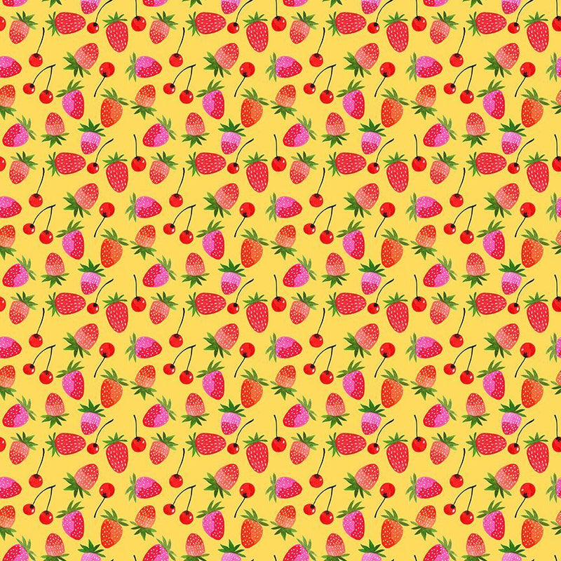 Sidestroke Boogie Quilt Fabric - Berries in Lemon Yellow - STELLA-DMB2418  LEMON