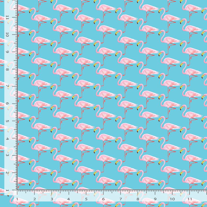 Sidestroke Boogie Quilt Fabric - Flamingos in Cyan Blue - STELLA-DMB2422  CYAN