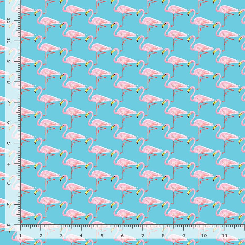 Sidestroke Boogie Quilt Fabric - Flamingos in Cyan Blue - STELLA-DMB2422  CYAN