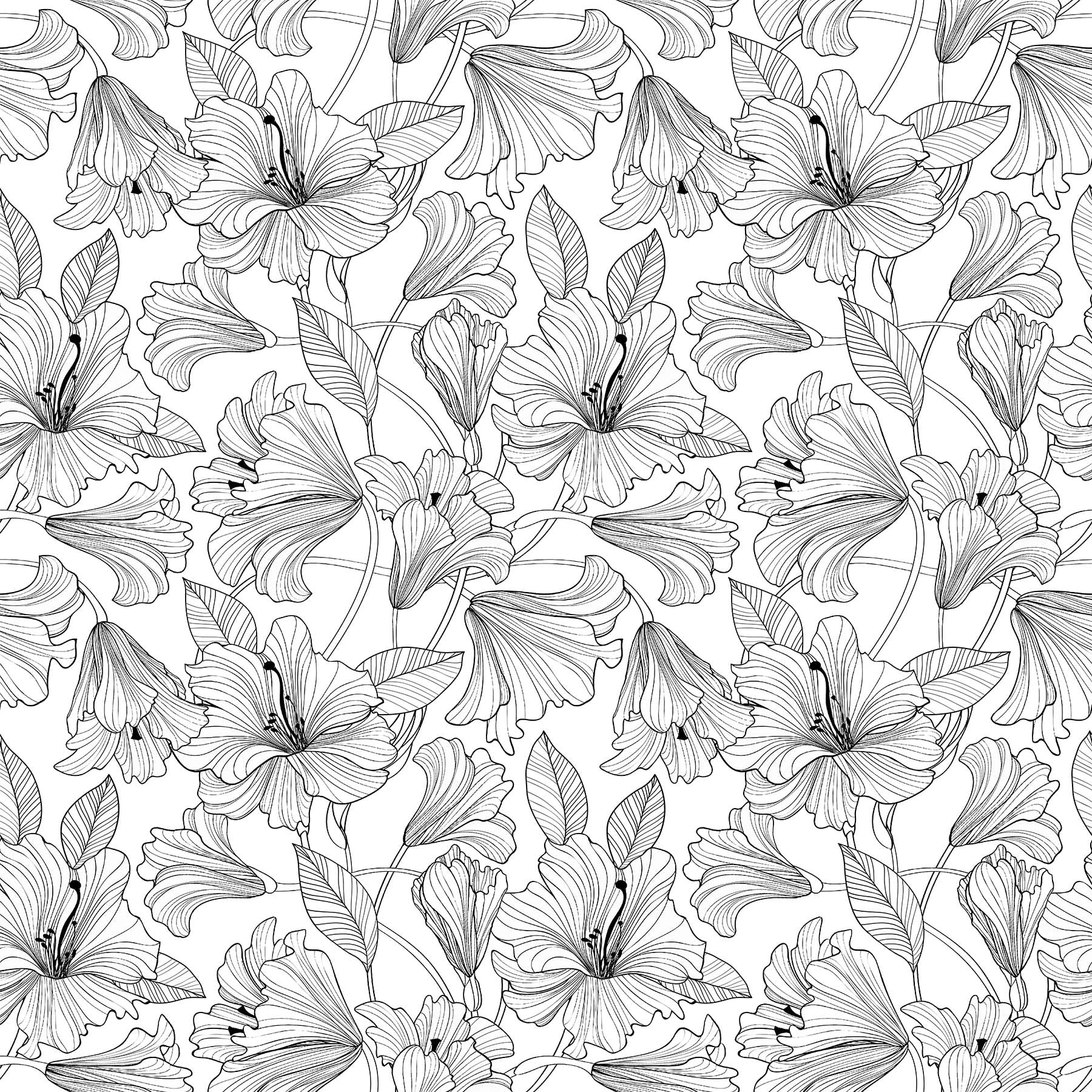 Simply Neutrals Quilt Fabric - Hibiscus Toss in Black on White - 23912-99