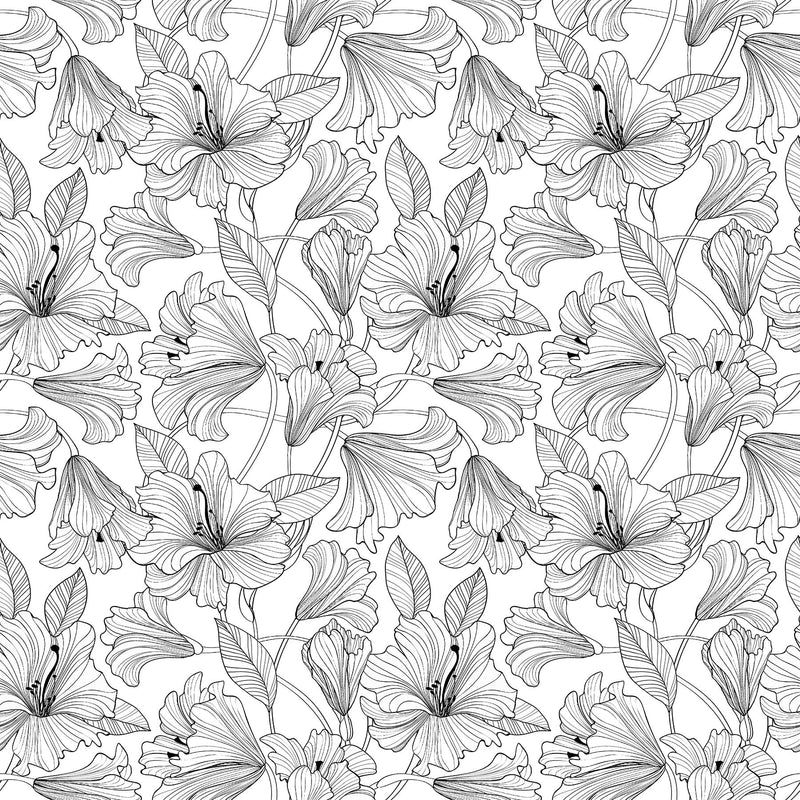 Simply Neutrals Quilt Fabric - Hibiscus Toss in Black on White - 23912-99