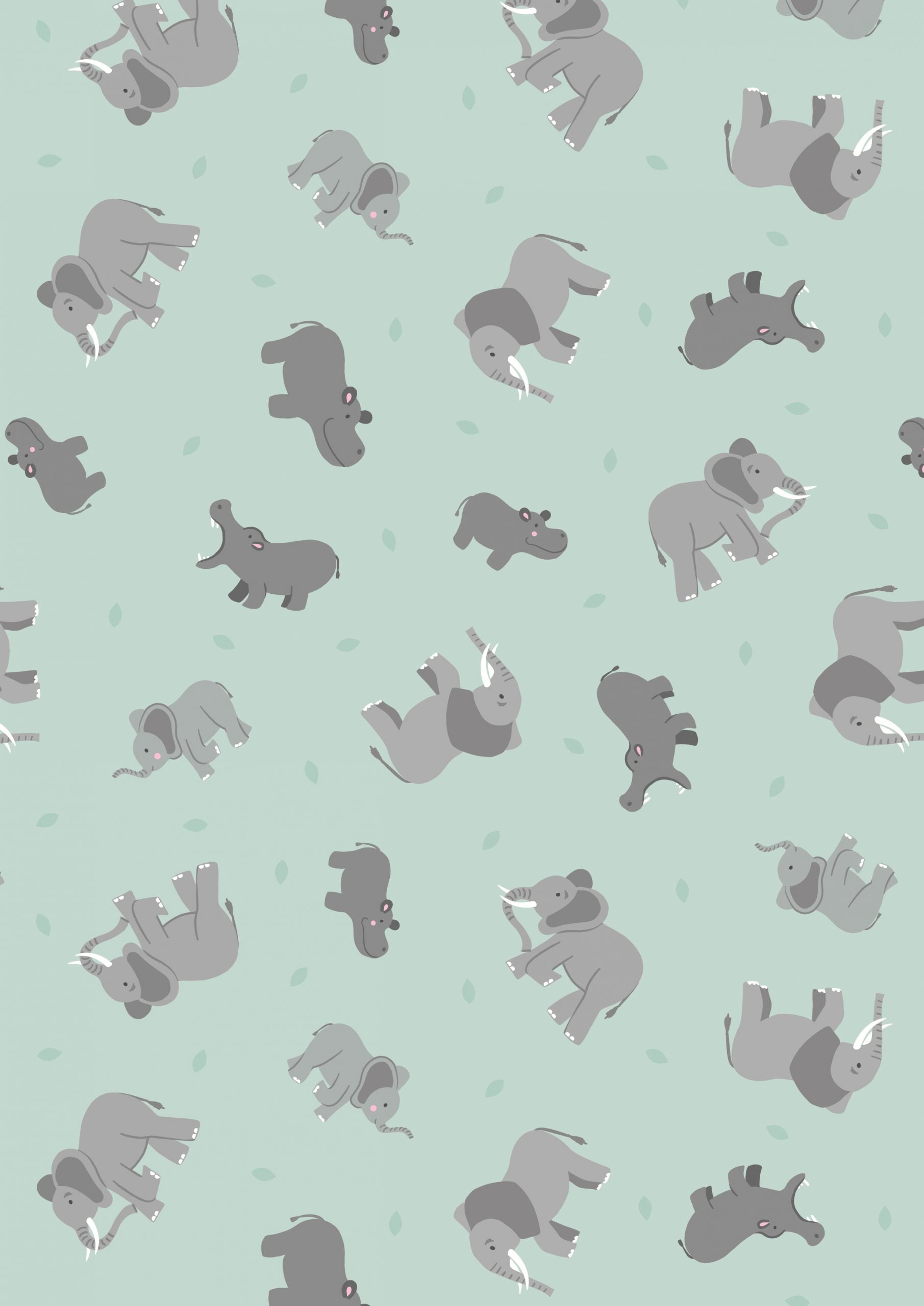 Small Things Wild Animals Quilt Fabric - Elephants and Hippos in Light Blue - SM56.2