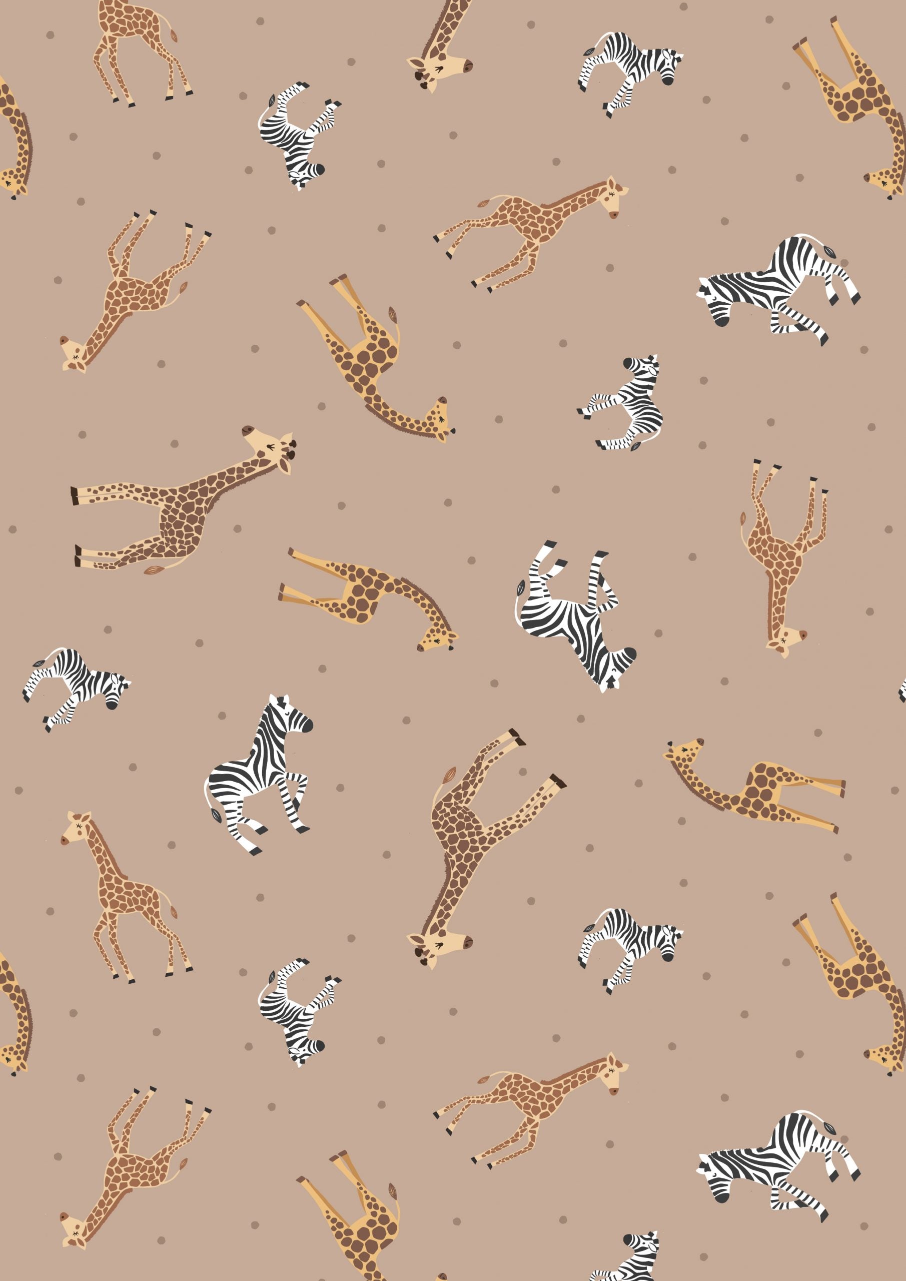 Small Things Wild Animals Quilt Fabric - Giraffes and Zebras in Biscuit Tan - SM57.2