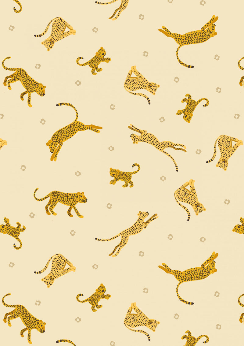 Small Things Wild Animals Quilt Fabric - Leopards and Cheetahs in Light Yellow - SM55.1