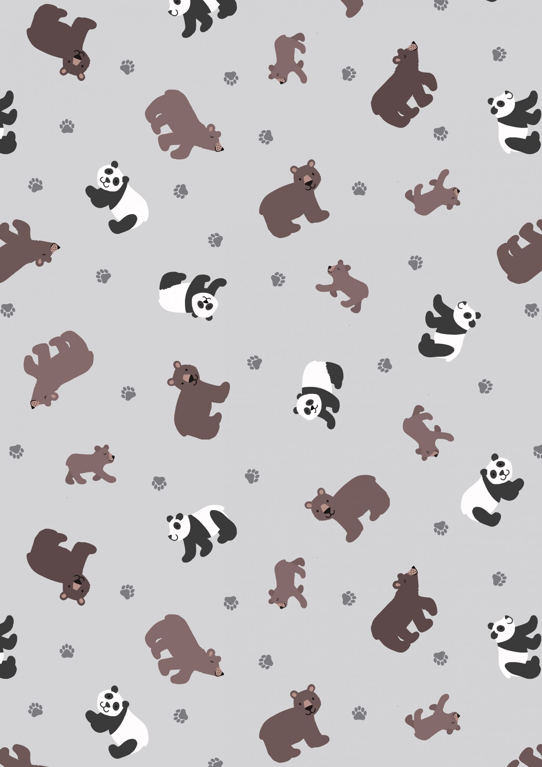 Small Things Wild Animals Quilt Fabric - Pandas and Bears in Light Grey/Gray - SM54.1