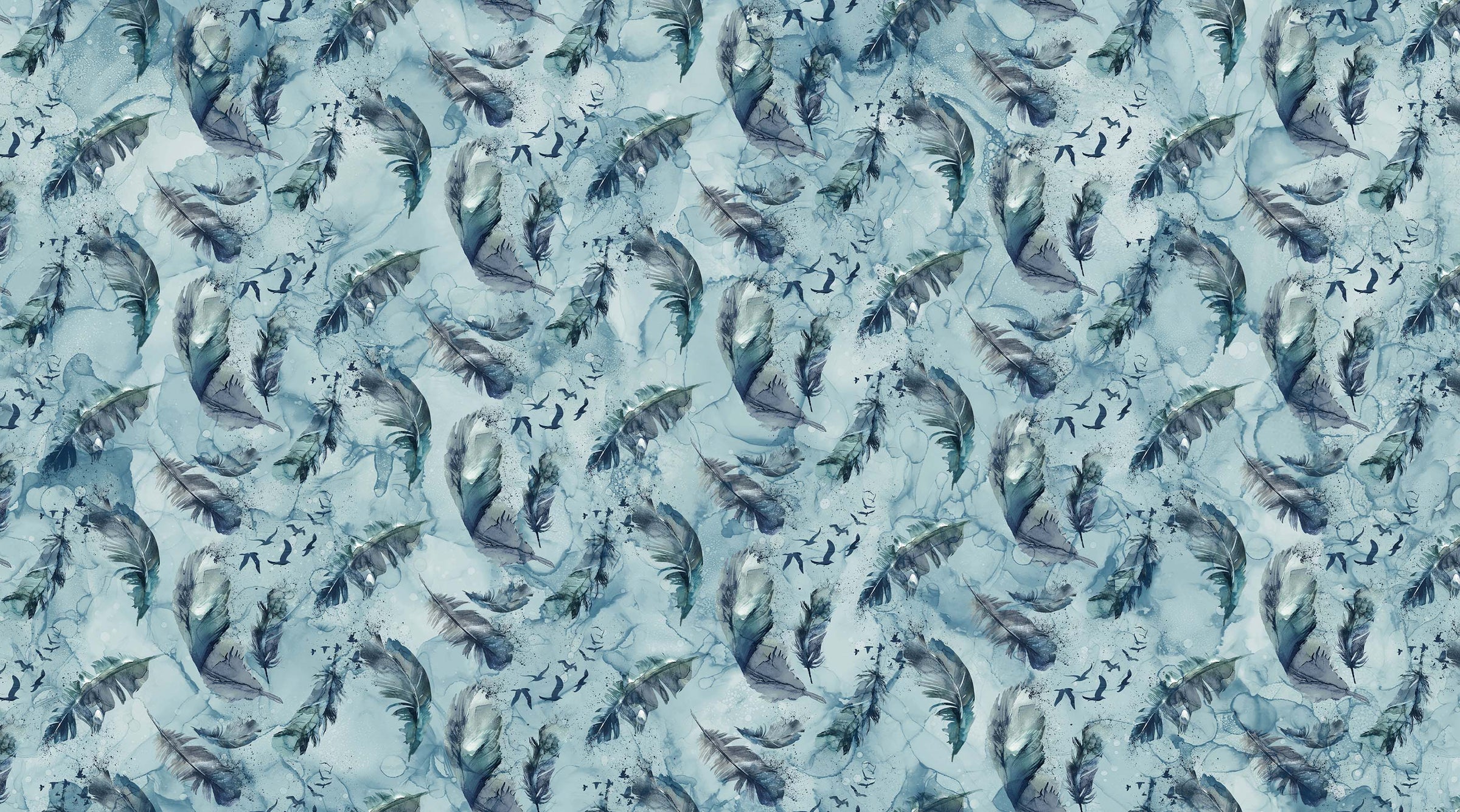 Soar Quilt Fabric - Feathers in Moody Blues Dark - DP24584-44