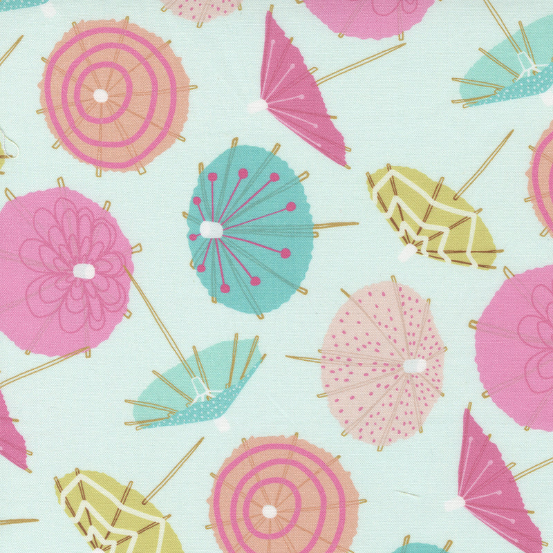 Soiree Quilt Fabric - Frou Frou Umbrellas in Mint Green/Multi - 13373 19