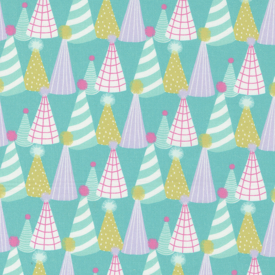 Soiree Quilt Fabric - Paper Hats in Pool Party Aqua/Multi - 13375 21