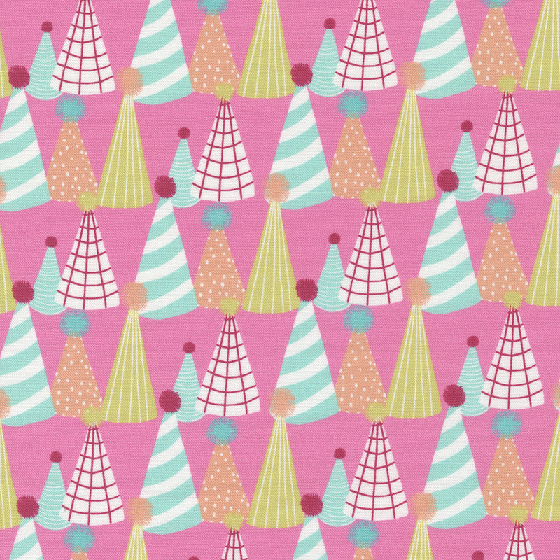 Soiree Quilt Fabric - Paper Hats in Strawberry Pink/Multi - 13375 15