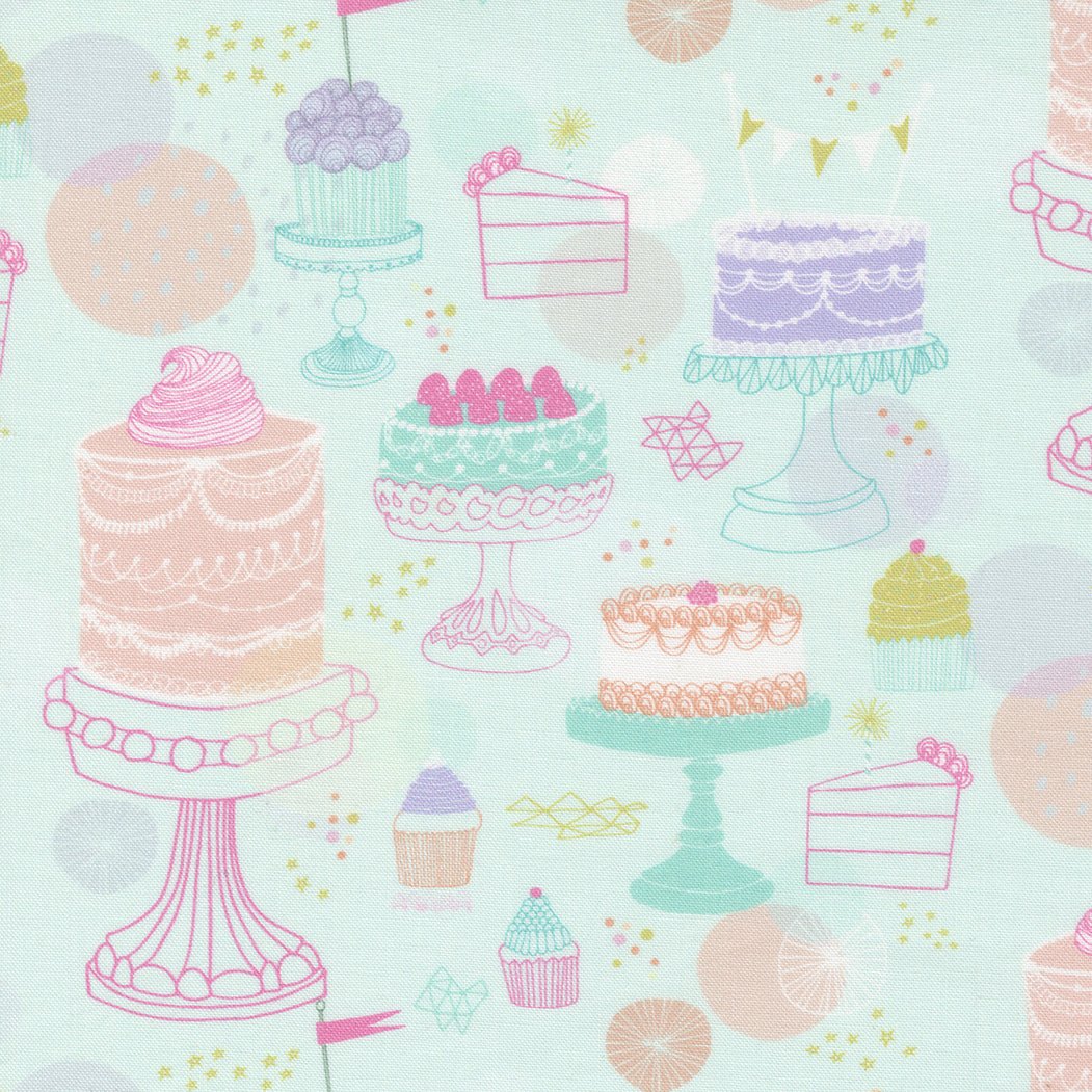 Soiree Quilt Fabric - Cakewalk Birthday Cake in Mint Green/Multi - 13370 19