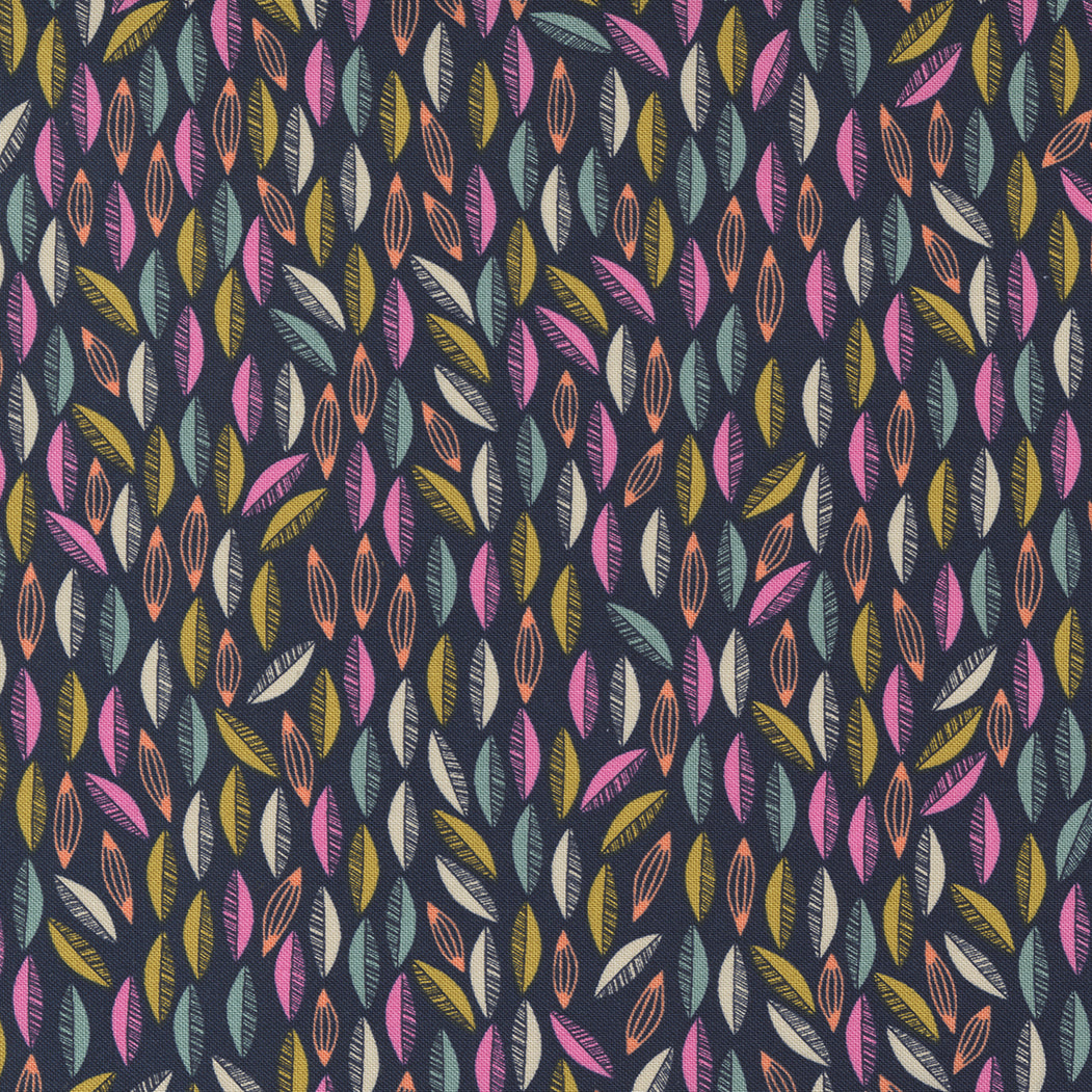 Songbook - A New Page Quilt Fabric - Cascade Leaves in Navy Blue/Multi - 45557 21