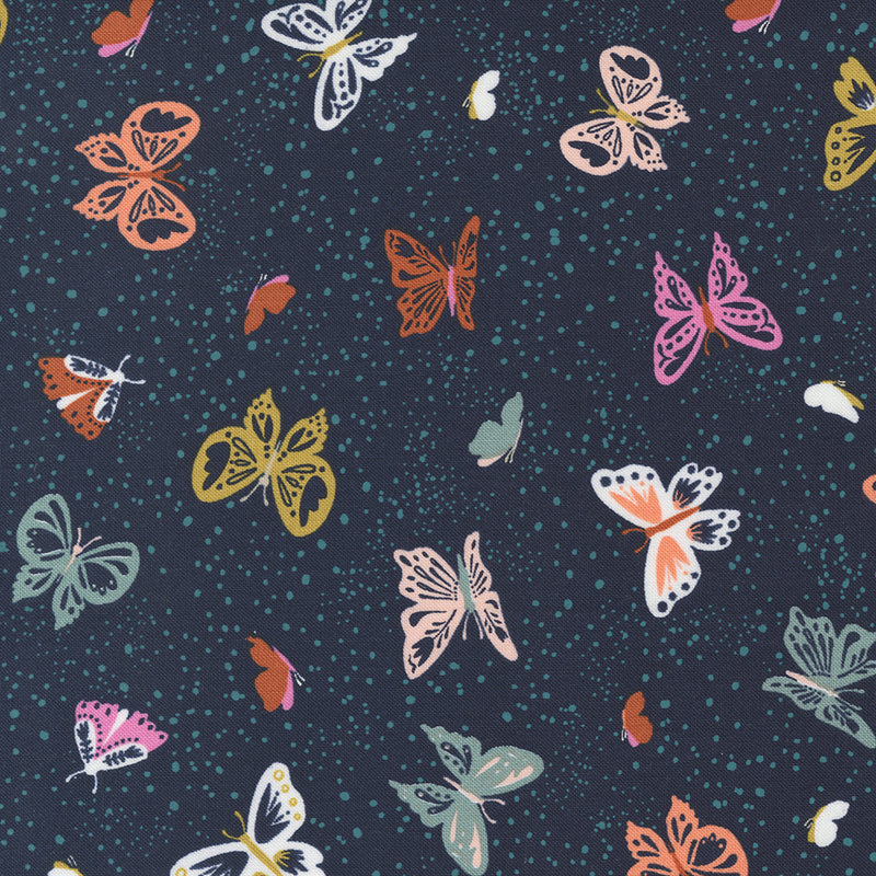 Songbook - A New Page Quilt Fabric - Flutter By Butterflies in Navy Blue/Multi - 45553 21