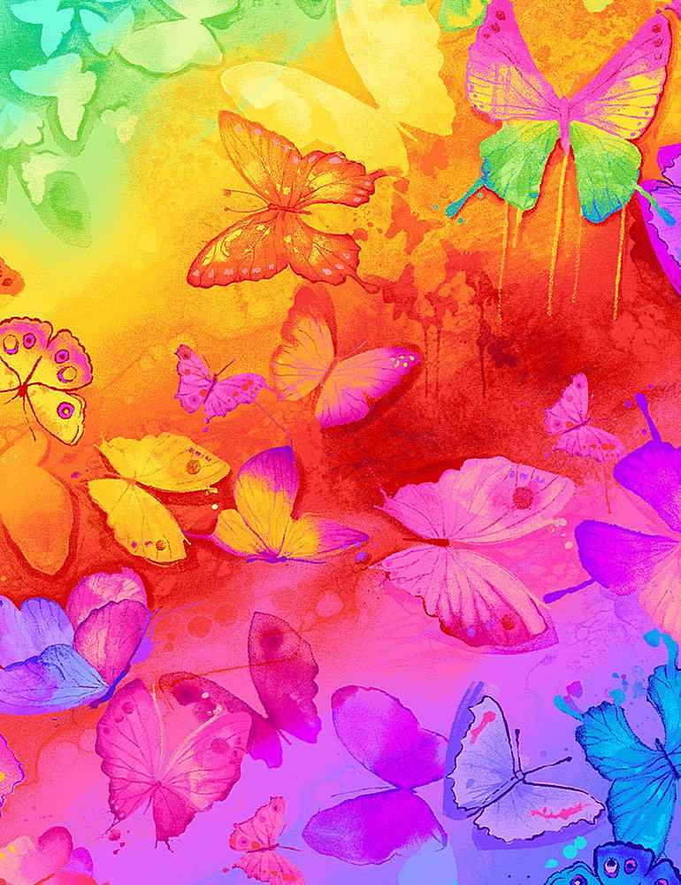 Spirit Quilt Fabric - Butterfly Rainbow in Bright - SPIRIT-CD7135 BRIGHT