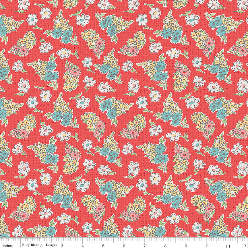 Stitch Quilt Fabric by Lori Holt - Stitch Floral in Cayenne Red - C10920-CAYENNE