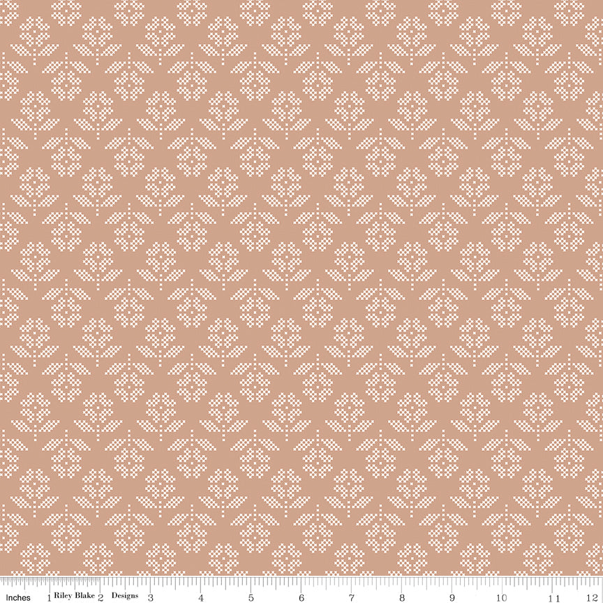 Stitch Quilt Fabric by Lori Holt - Stitch Flower in Nutmeg Brown - C10932-NUTMEG