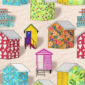 Stof France Quilt Fabric - Patchwork Beach Houses in Multi - QUA025001