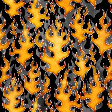Streets of Fire Quilt Fabric - Flames in Black/Multi - 1649 28987 J