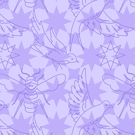 Sun Print Luminance Quilt Fabric by Alison Glass - Flourish (Birds/Stars) in Lavender Purple - A-8446-P1