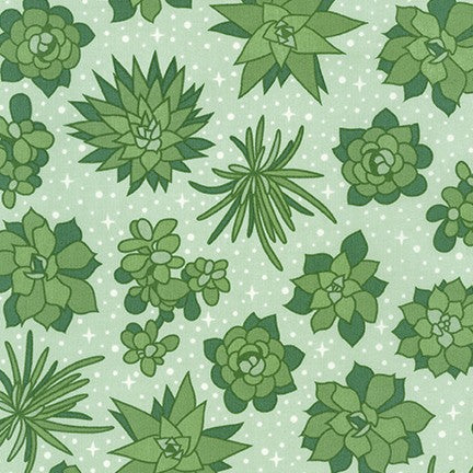 Sunroom Quilt Fabric - Succulents and Dots in Sea Mist Green - AZH-20499-462  SEA MIST