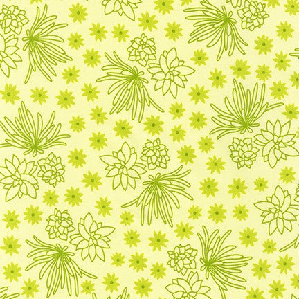 Sunroom Quilt Fabric - Succulents and Flowers in Meringue Yellow/Green - AZH-20501-292  MERINGUE